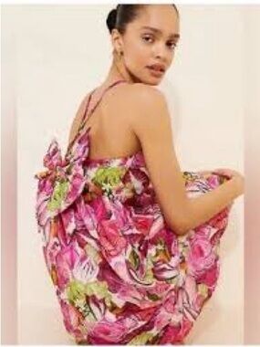 Rachel Antonoff Pink Floral cabbage 🥬 Strap Dress with Green Accents